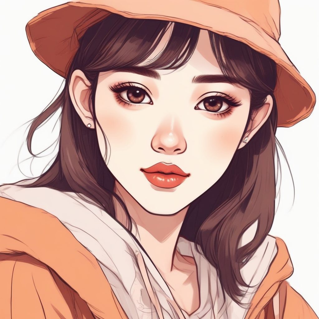 极简日系风：时尚少女头像，软边效果，高级感彩色铅笔插画