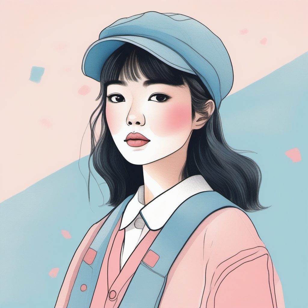 极简日系JK制服线稿:粉蓝撞色手绘风穿搭教程