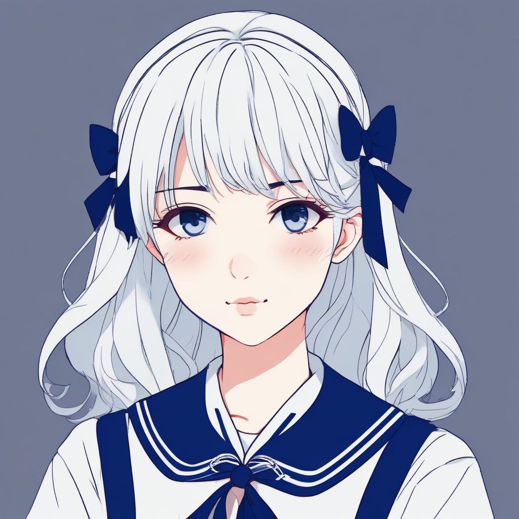 极简日系水手服少女:低饱和配色与干净纯色背景