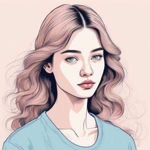 💖🔥极简软萌粉蓝系少女肖像！纯色背景手绘插画AI提示词分享