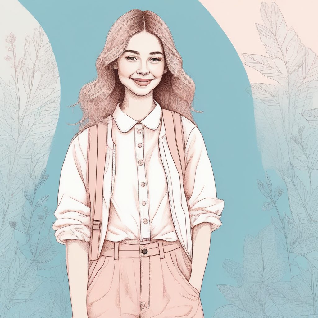 💫极简软萌粉蓝系少女肖像手绘插画，纯色背景绝美！✨