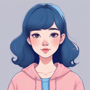 ✨极简软萌风手绘插画：粉蓝系时尚少女肖像，纯色背景🔥