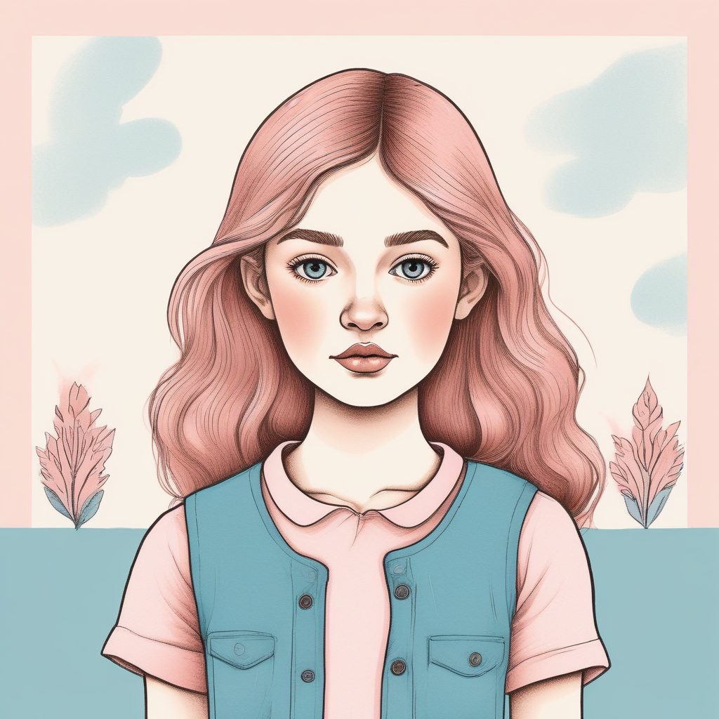 💖极简软萌手绘插画🔥粉蓝少女肖像，纯色背景太适合做壁纸了！