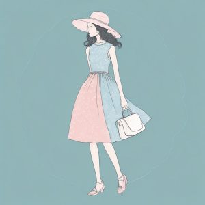 💖极简手绘插画：粉蓝时尚女孩装扮🔥纯色背景太适合做壁纸了！