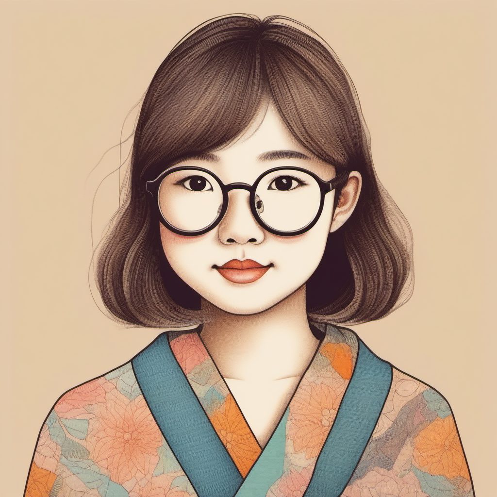 极简手绘风:AI生成戴圆框眼镜的粉蓝系文艺女孩插画
