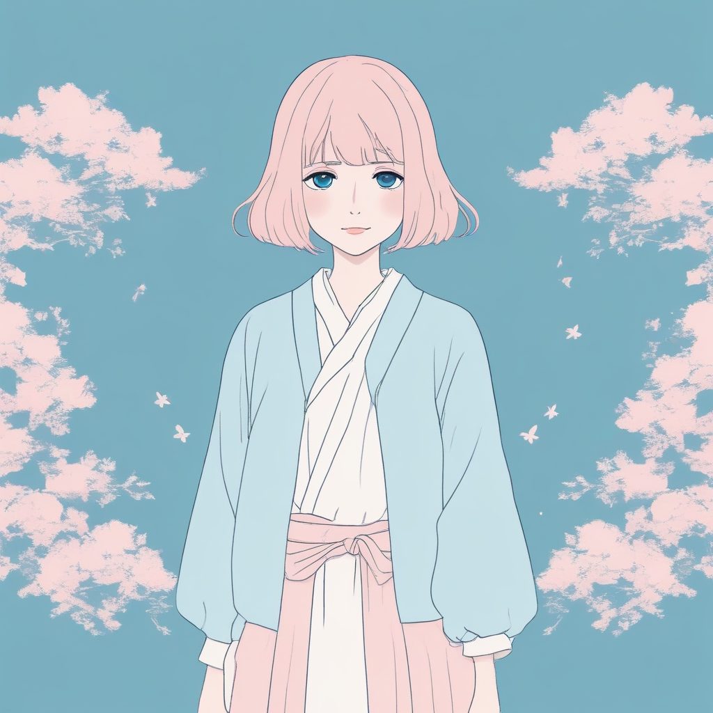 🎨 极简手绘日系少女头像 | 软萌粉蓝系纯色背景