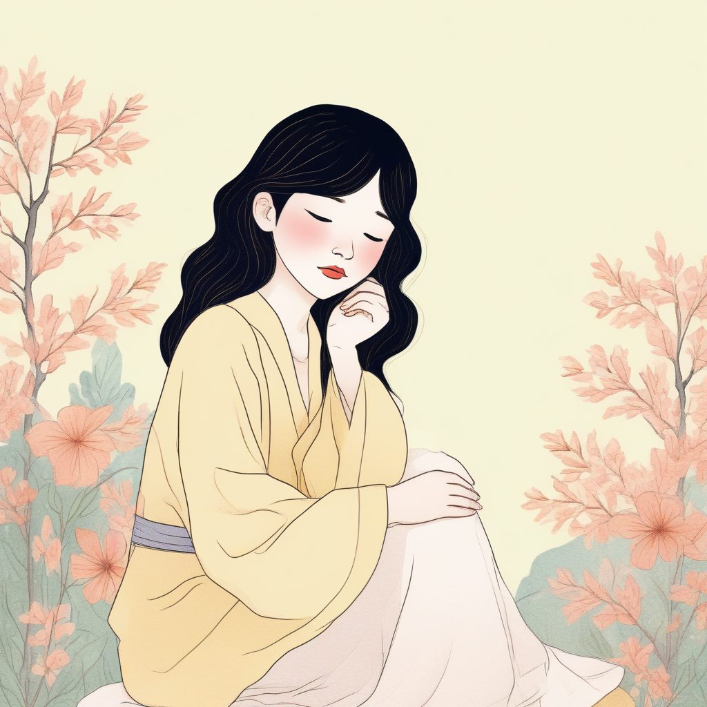 极简头像:软萌日系女孩单手托腮,粉蓝治愈系AI画法