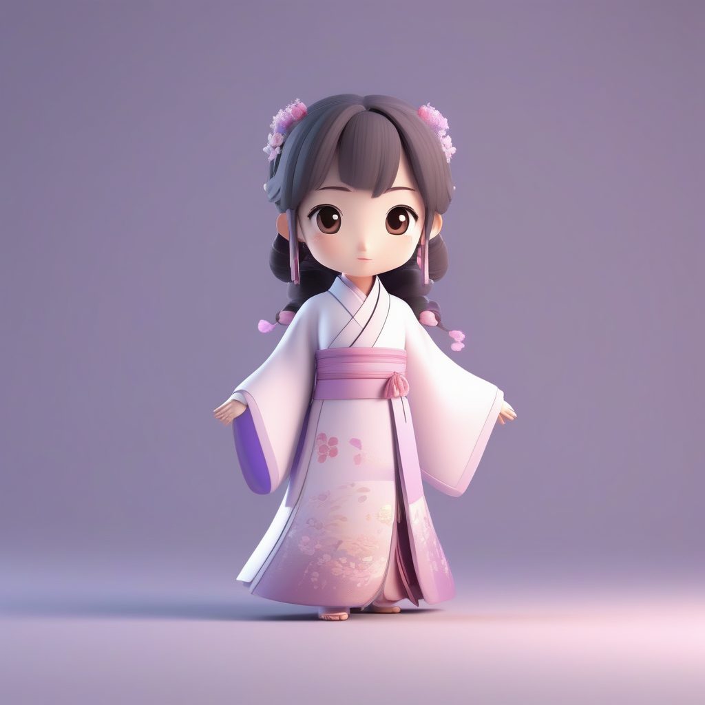 极简魏晋风汉服Q版角色：纯色背景下的C4D光线追踪渲染技巧