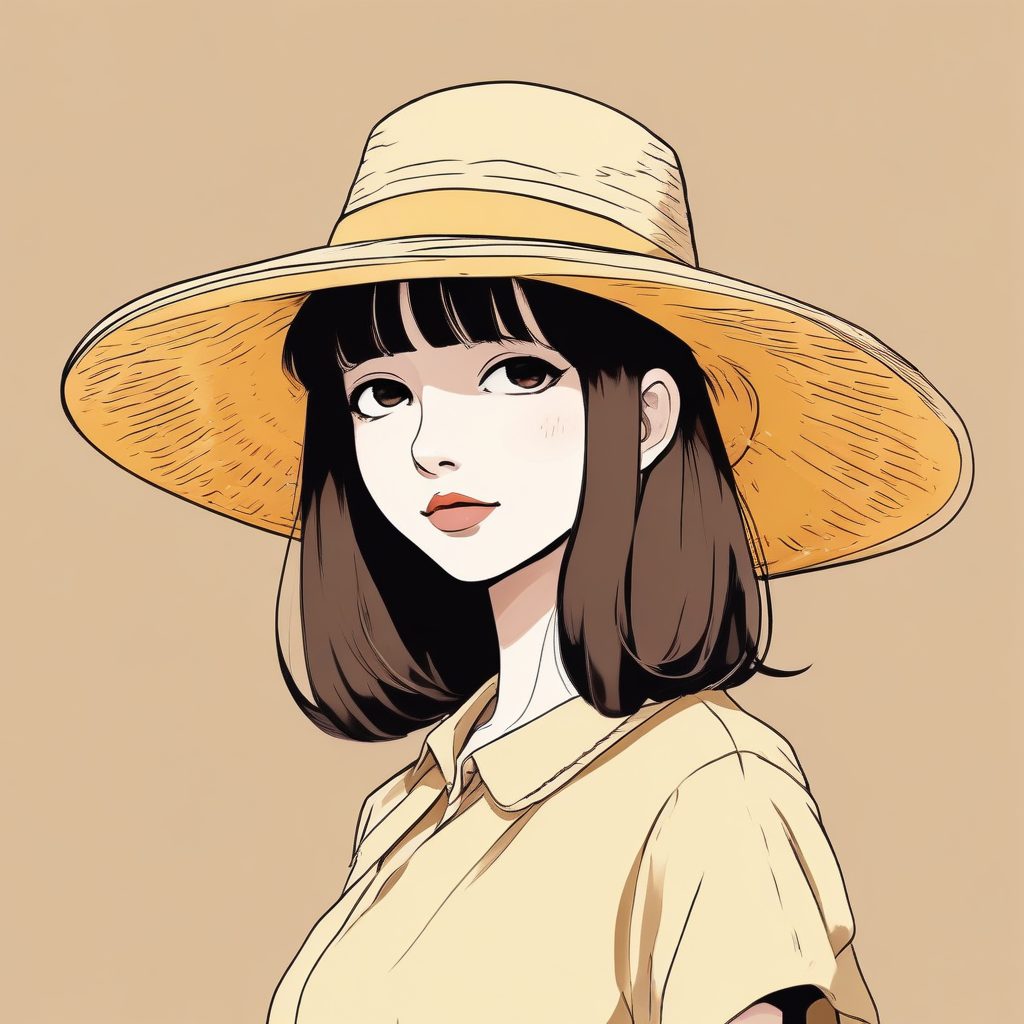 极简“夏日草帽”少女头像:低饱和暖黄色与纯色背景