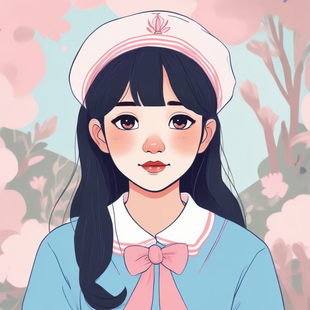 极简线稿AI教程:软萌系粉蓝JK制服女孩插画技巧