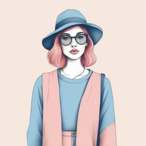 💖极简线稿手绘插画：粉蓝时尚女孩，纯色背景✨