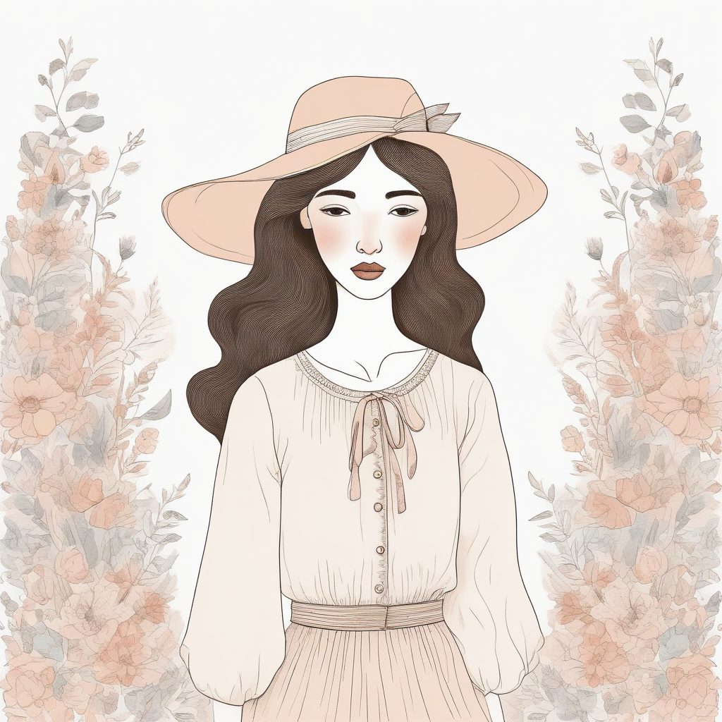 🔥极简线稿手绘插画：粉蓝时尚女孩，纯色背景设计🌟