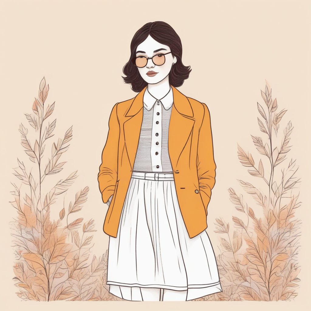 💖极简线稿手绘插画：粉蓝时尚女孩装扮，纯色背景🔥