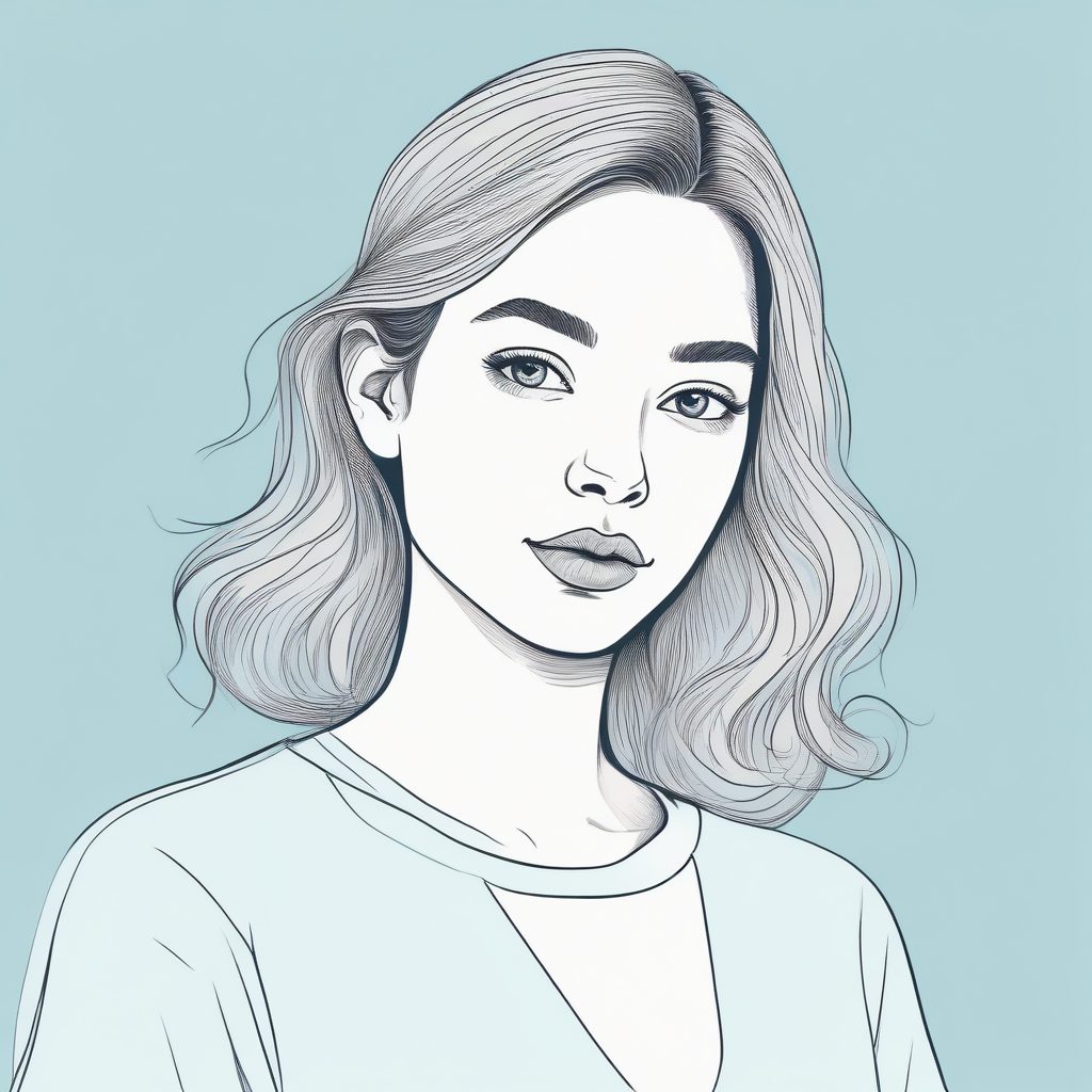 🎨 极简线稿手绘插画 | 可爱时尚女孩肖像 | 软萌粉蓝背景✨