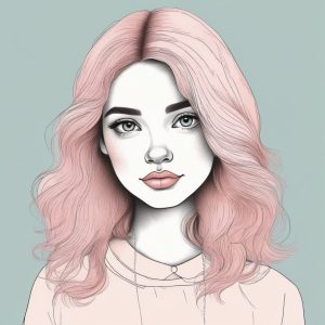 🌟 极简线稿手绘插画 | 软萌女孩肖像 | 粉蓝色系背景 💕