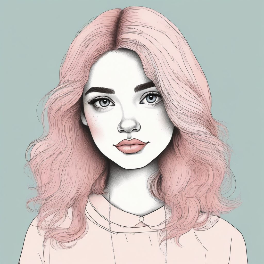 🌟 极简线稿手绘插画 | 软萌女孩肖像 | 粉蓝色系背景 💕