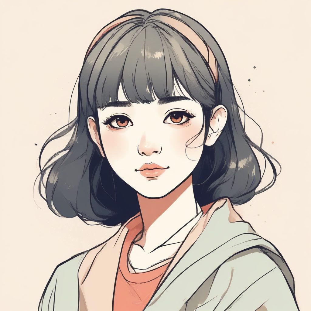 极简线条插画：干净清爽的日系时尚少女头像，适合通勤族！
