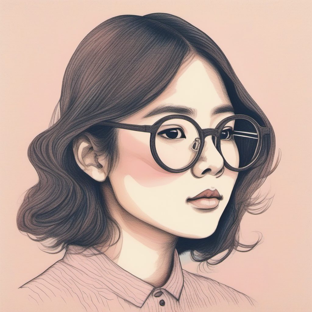 极简线条美学:AI生成戴眼镜的日系文艺女孩软萌插画