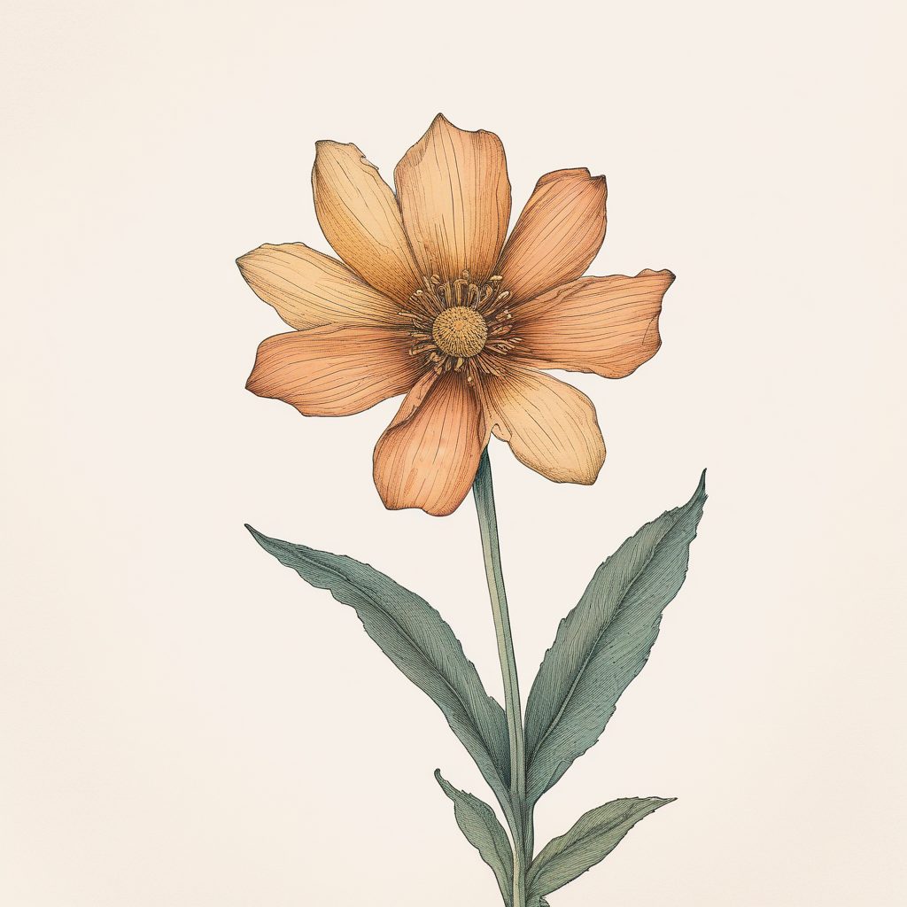 🌸极简线条植物学插画：彩铅手绘治愈风，高清晰度手机壁纸