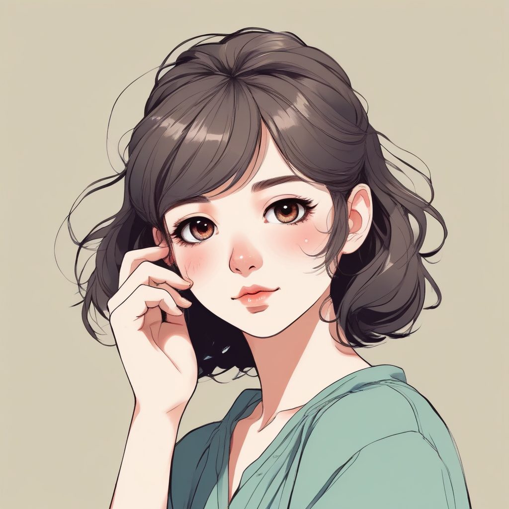 极简“慵懒早晨”头像：枕着手臂的二次元少女与纯色背景AI指令