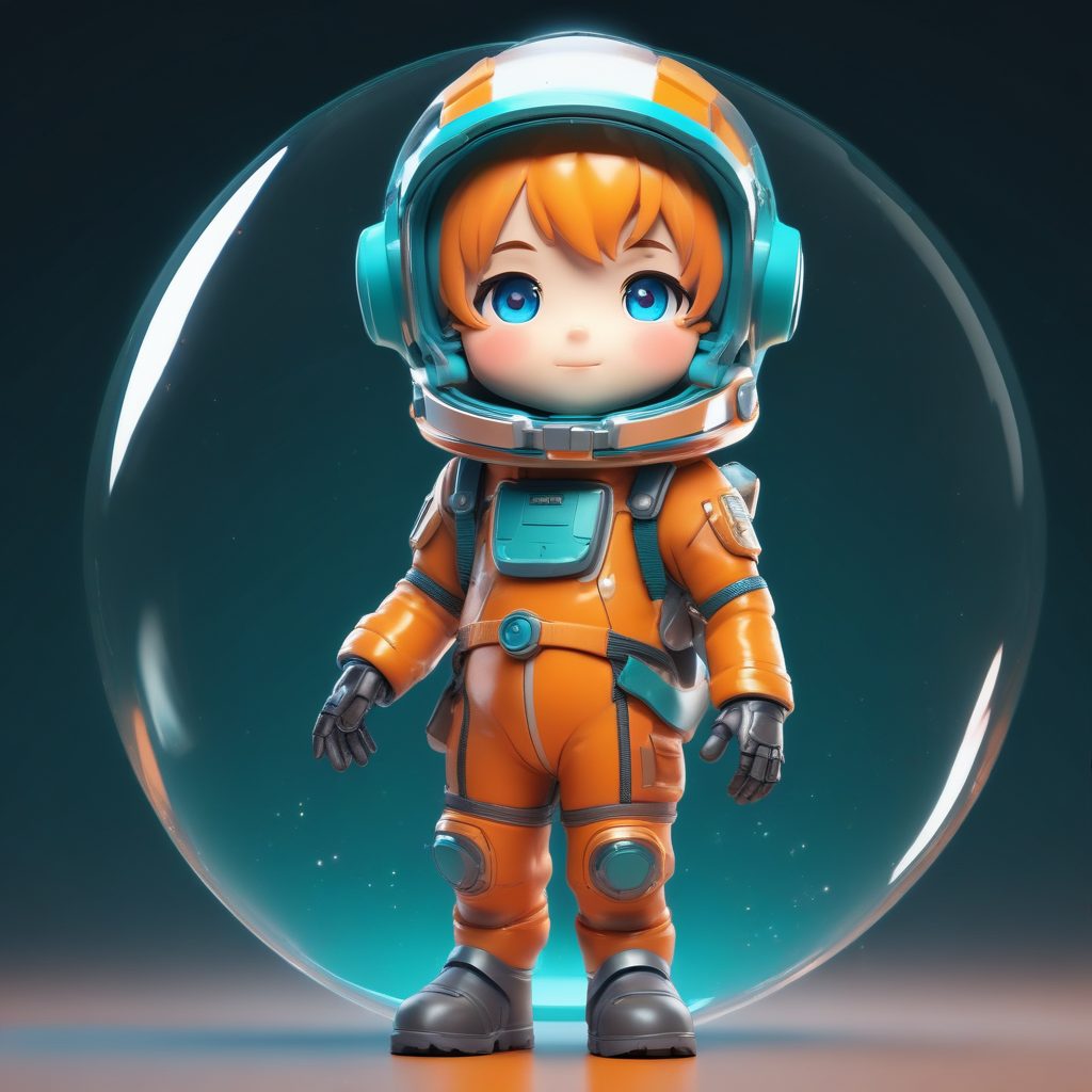 极简宇航员Q版女孩：科幻主题全身动态立绘，纯黑色背景渲染