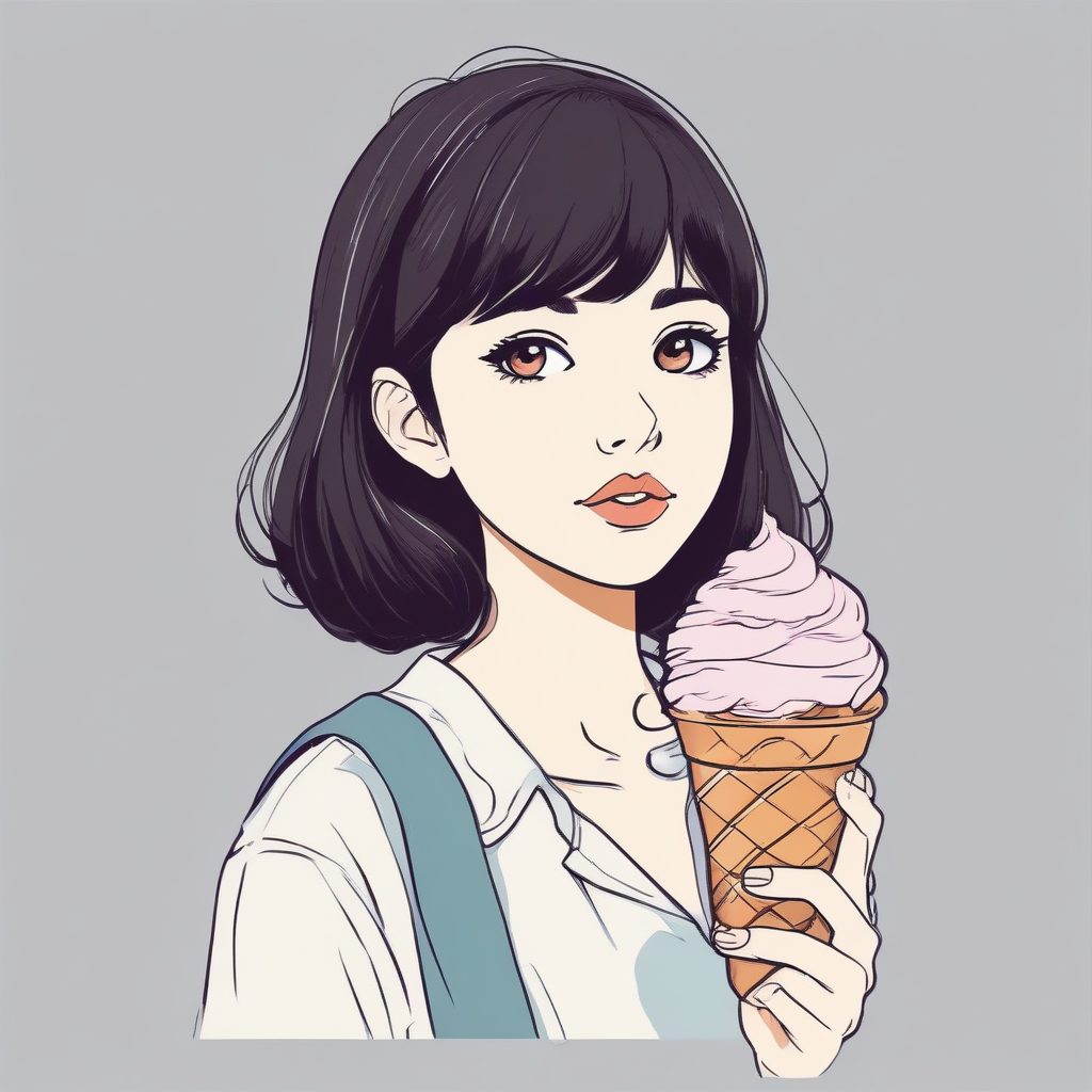 极简治愈美食：手持迷你冰淇淋的二次元少女头像与纯色背景