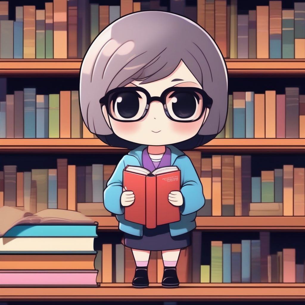 极简主义动漫角色:超萌大头Q版图书馆管理员全身站立绘图技巧