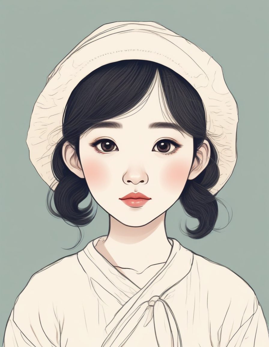 极简主义线稿插画:奶油色纯背景日系少女肖像绘制教程