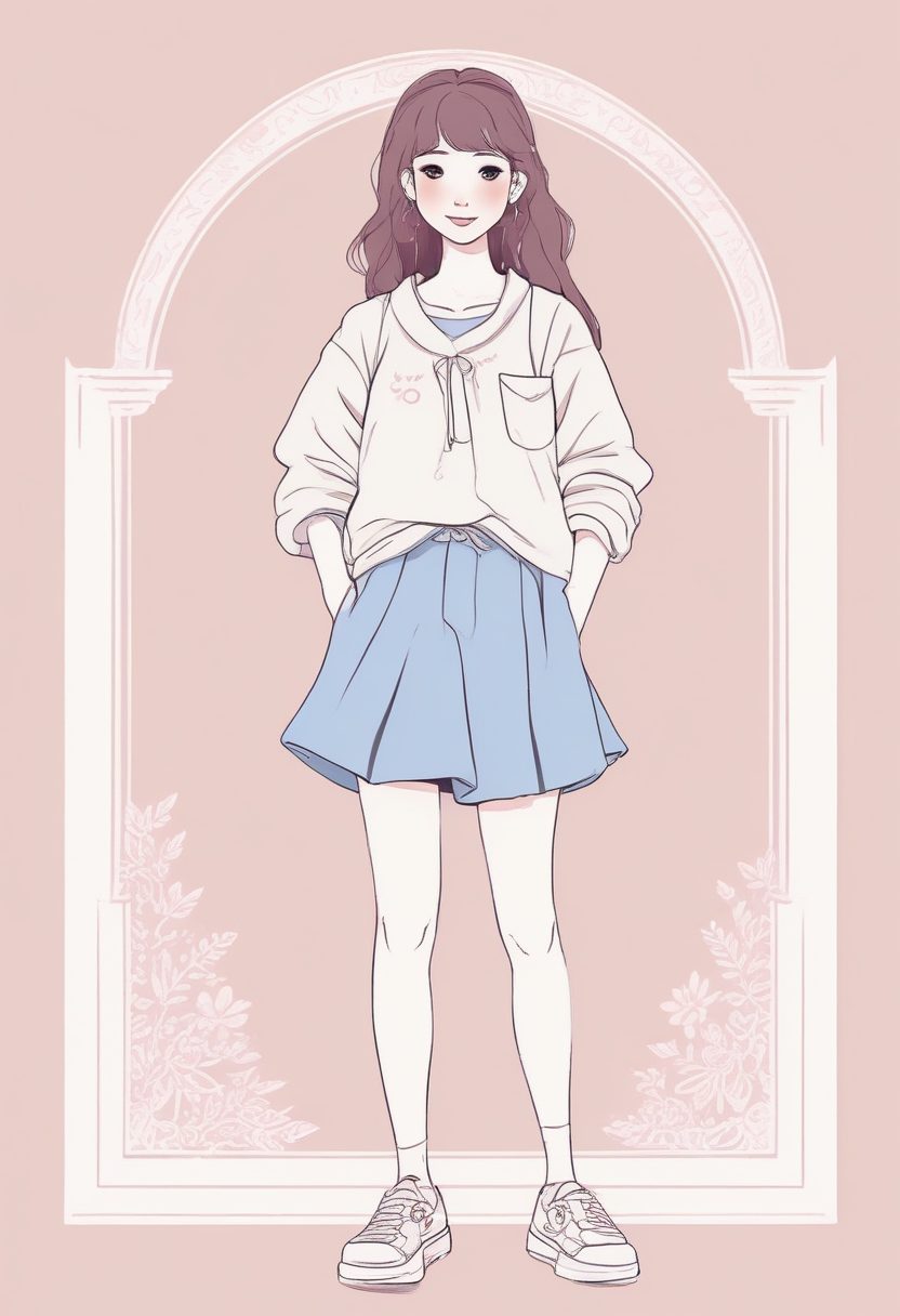 极简主义者的最爱！温柔奶油风粉蓝配色，时尚女孩全身像提示词