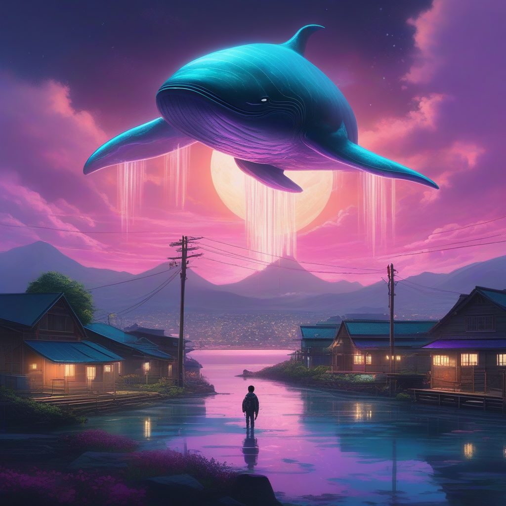 极致幻想：如何用AI绘制新海诚风格的宇宙浮空巨鲸穿越云层