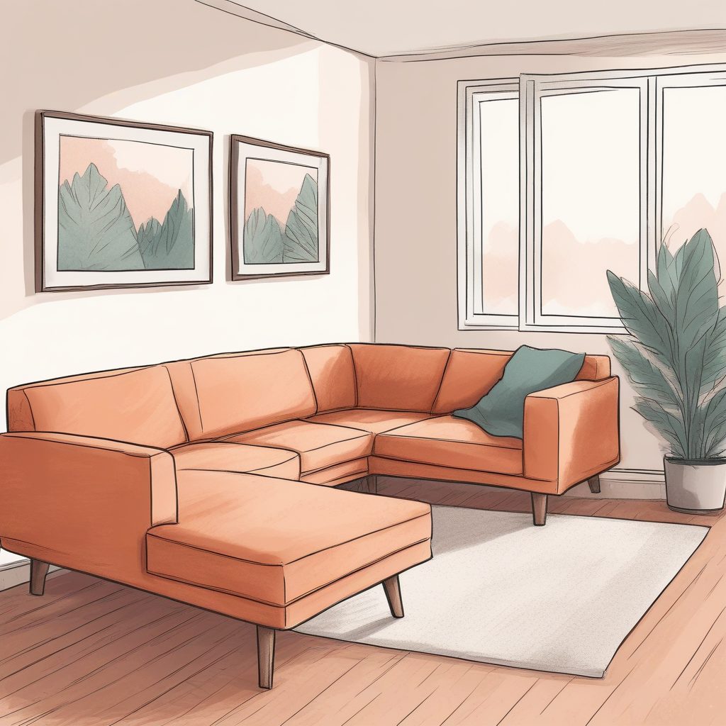 家居配色：极简沙发休闲区手绘插画，奶油色系+蜡笔质感，温柔到极致