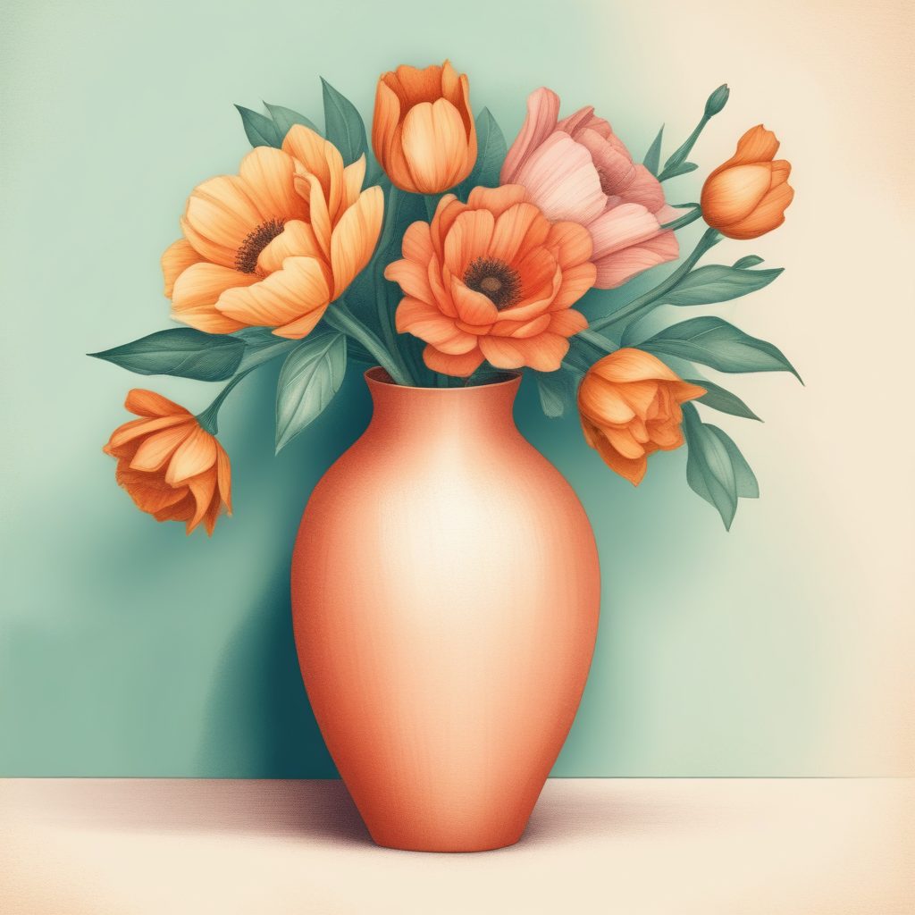 家居软装必备 | 极简花瓶静物手绘插画，软糯彩色铅笔+纸张复古风