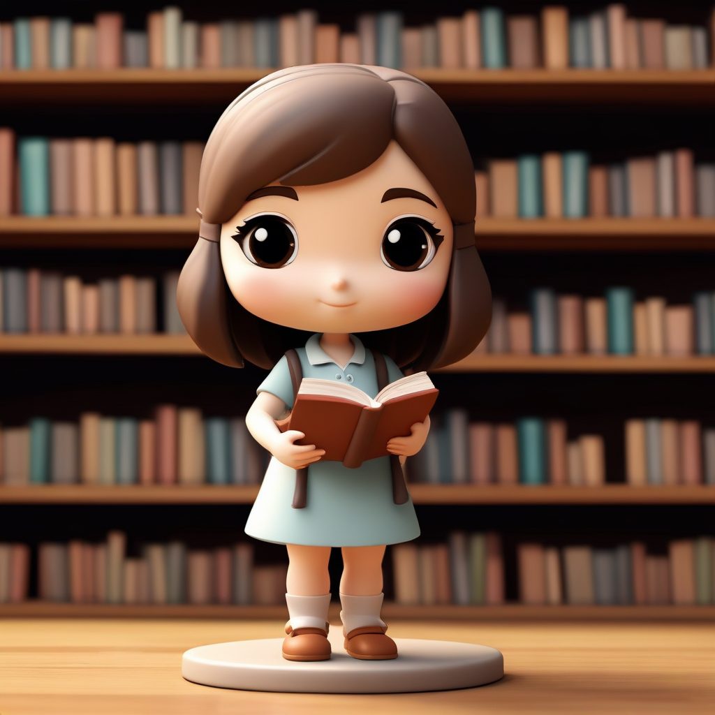 家居生活:Q版人物抱着一摞书走向书架的专注表情