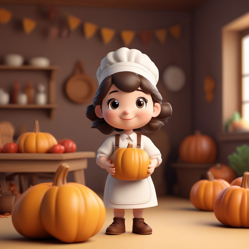 家庭生活Q版: 抱着烤鸡得意洋洋的感恩节表情 (全身)