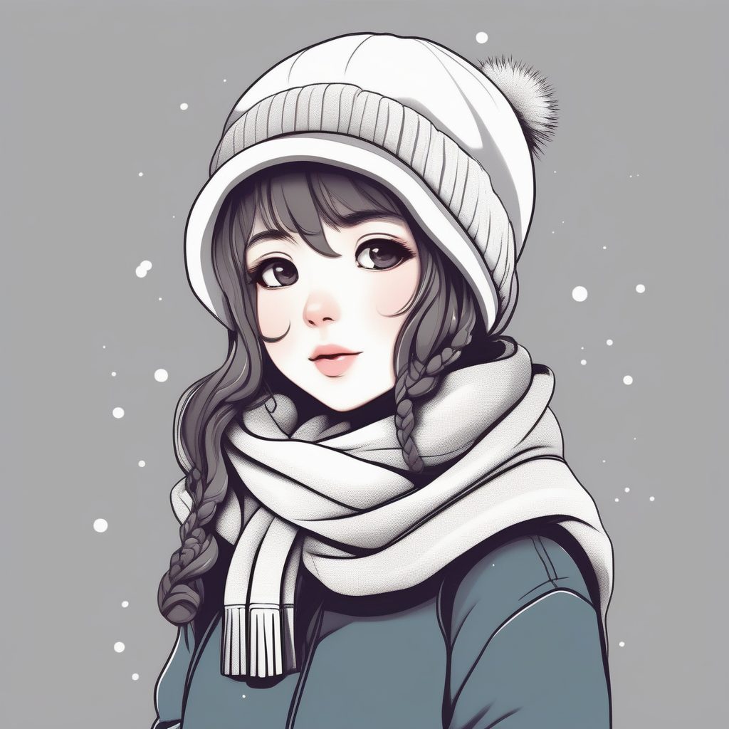 简约基础款的胜利：超长围巾Q版人物插画，极简低饱和配色AI提示