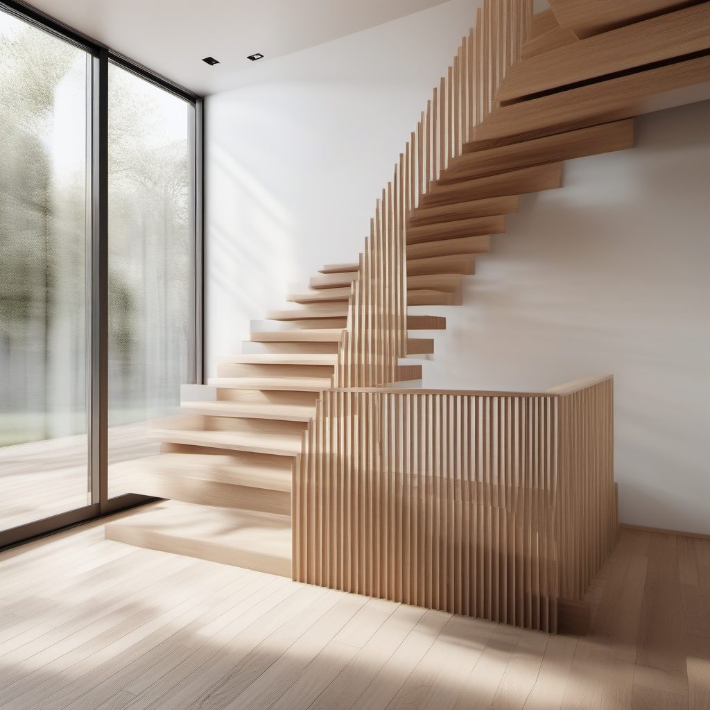 建筑感十足：利用AI光影打造极简主义木质楼梯的视觉冲击力