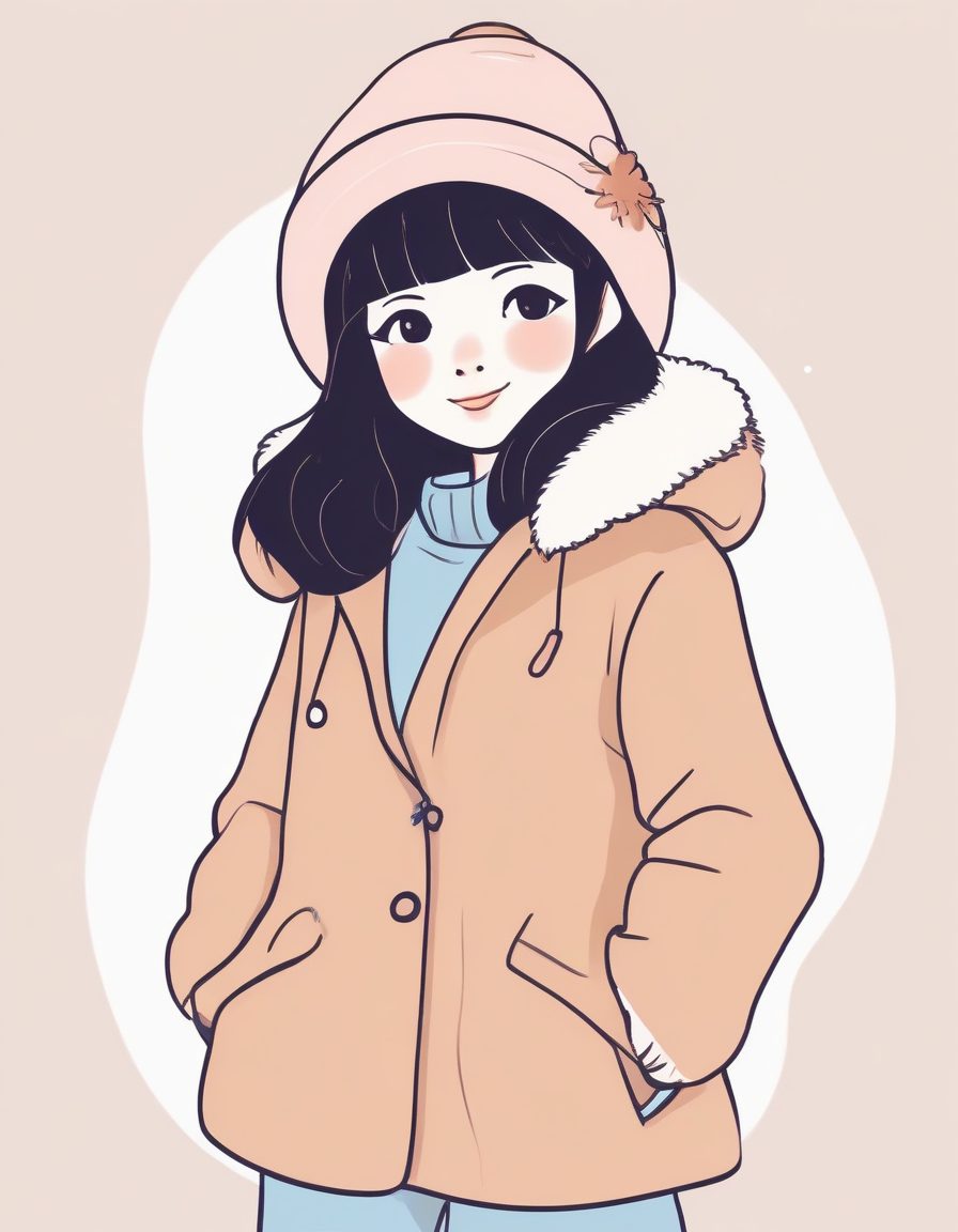 🍮焦糖布丁色系！极简手绘线稿，超温暖的日系少女冬日穿搭