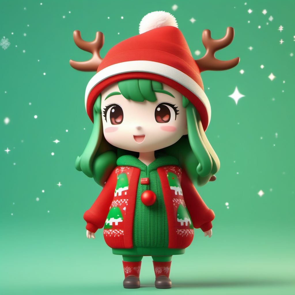 节日圣诞穿搭Q版手办：红绿撞色与光线追踪立体效果