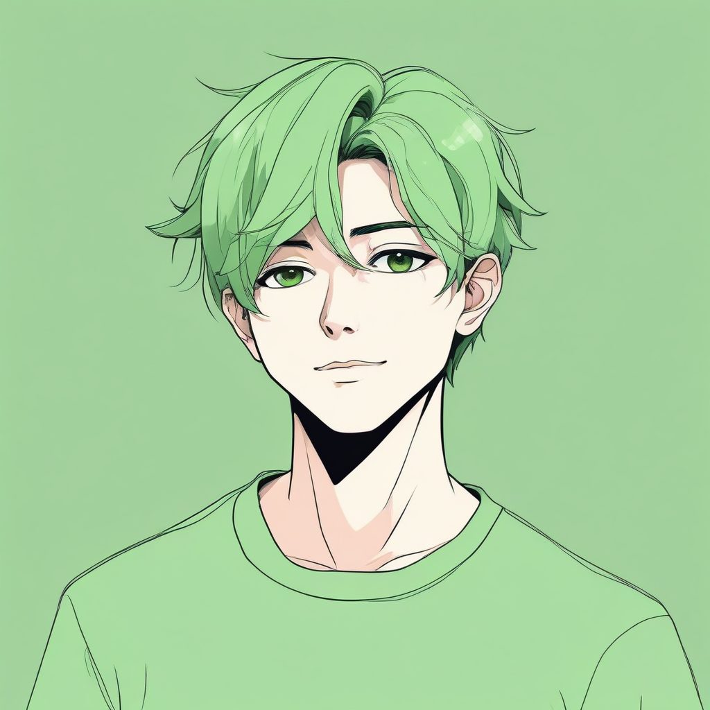 解锁清新配色！牛油果绿极简线条手绘，日系元气男生肖像，阳光活力头像