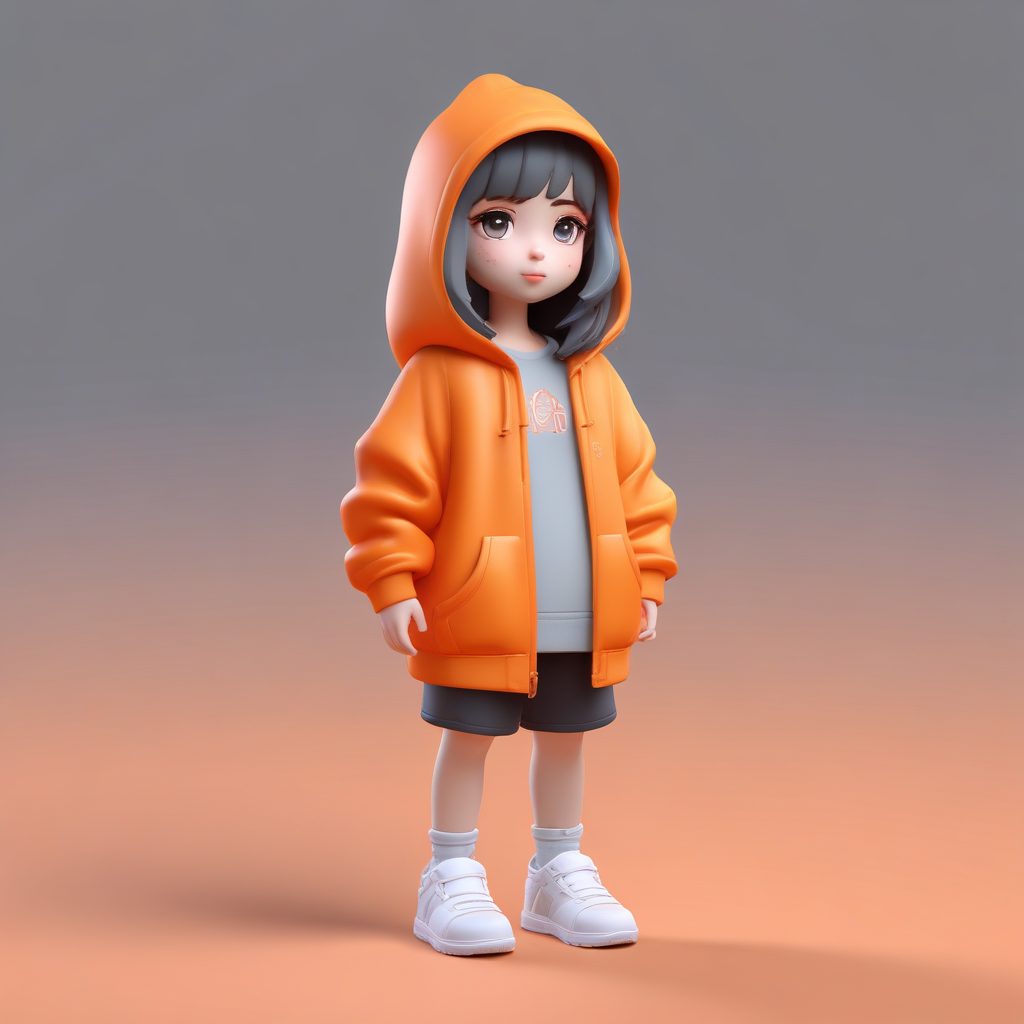 🛹街头潮酷！oversize卫衣Q版少女，纯色背景立体建模头像！