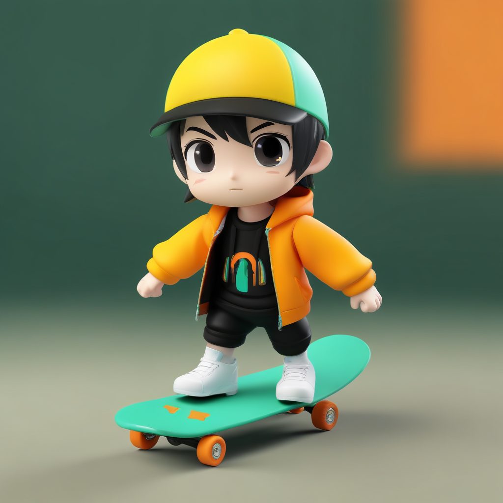 🛹街头潮酷！Q版滑板少年全身像提示词 | 动态姿势，黏土质感