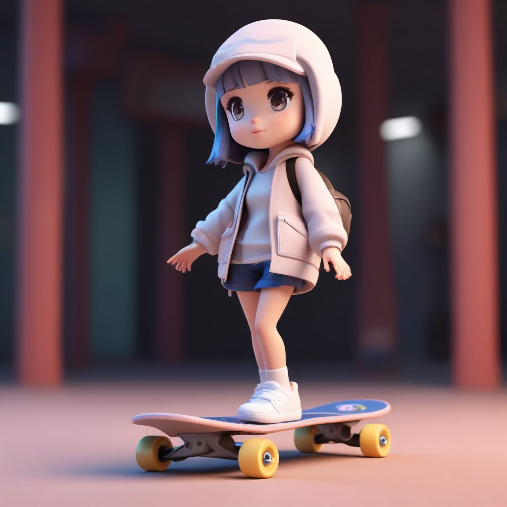 街头潮流:酷炫滑板Q版少女的动态全身照 AI 教程