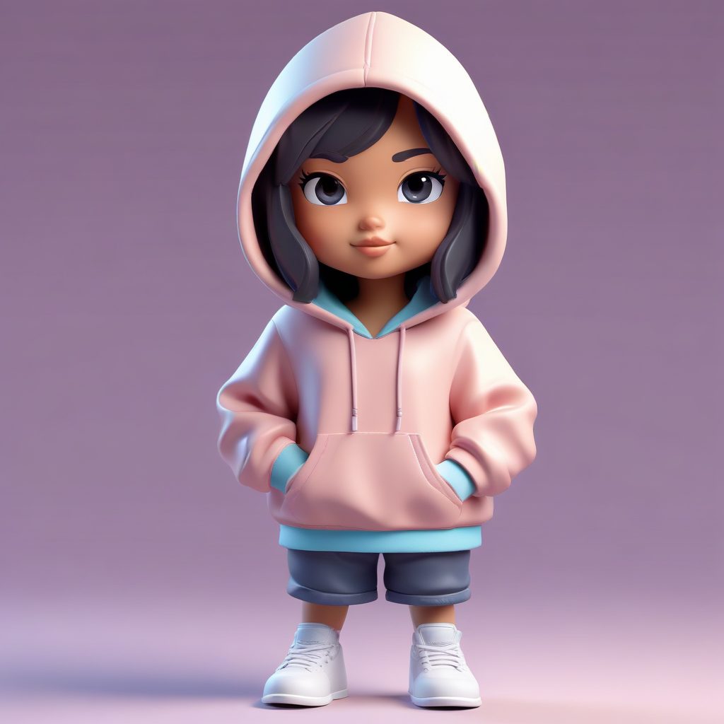 街头潮牌Q版：穿着Oversize卫衣，双手插兜的慵懒酷女孩