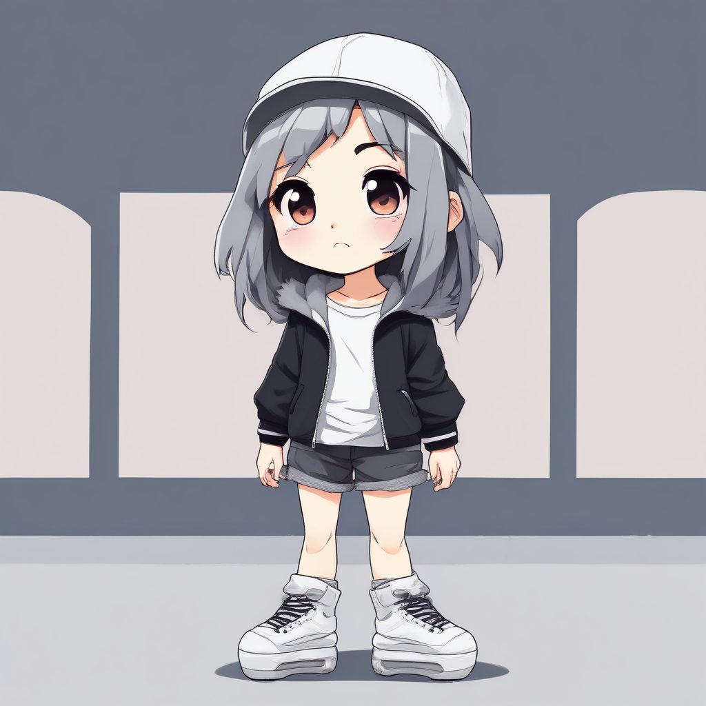 🛹街头滑板风Chibi少女！超酷动态姿势纯灰背景AI全身像