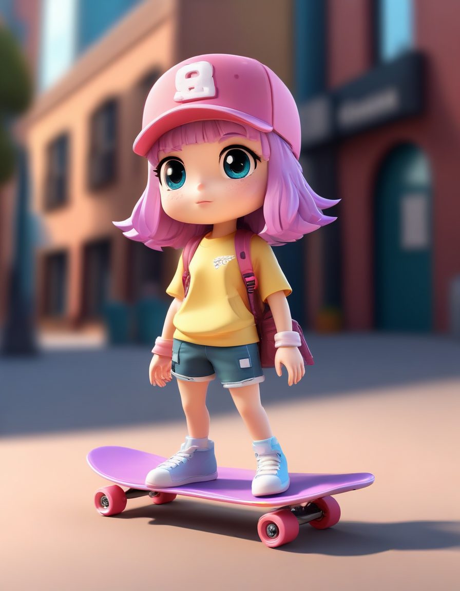 🛹街头滑板女孩Q版！潮酷穿搭全身像，动态站姿，C4D高细节盲盒设计！