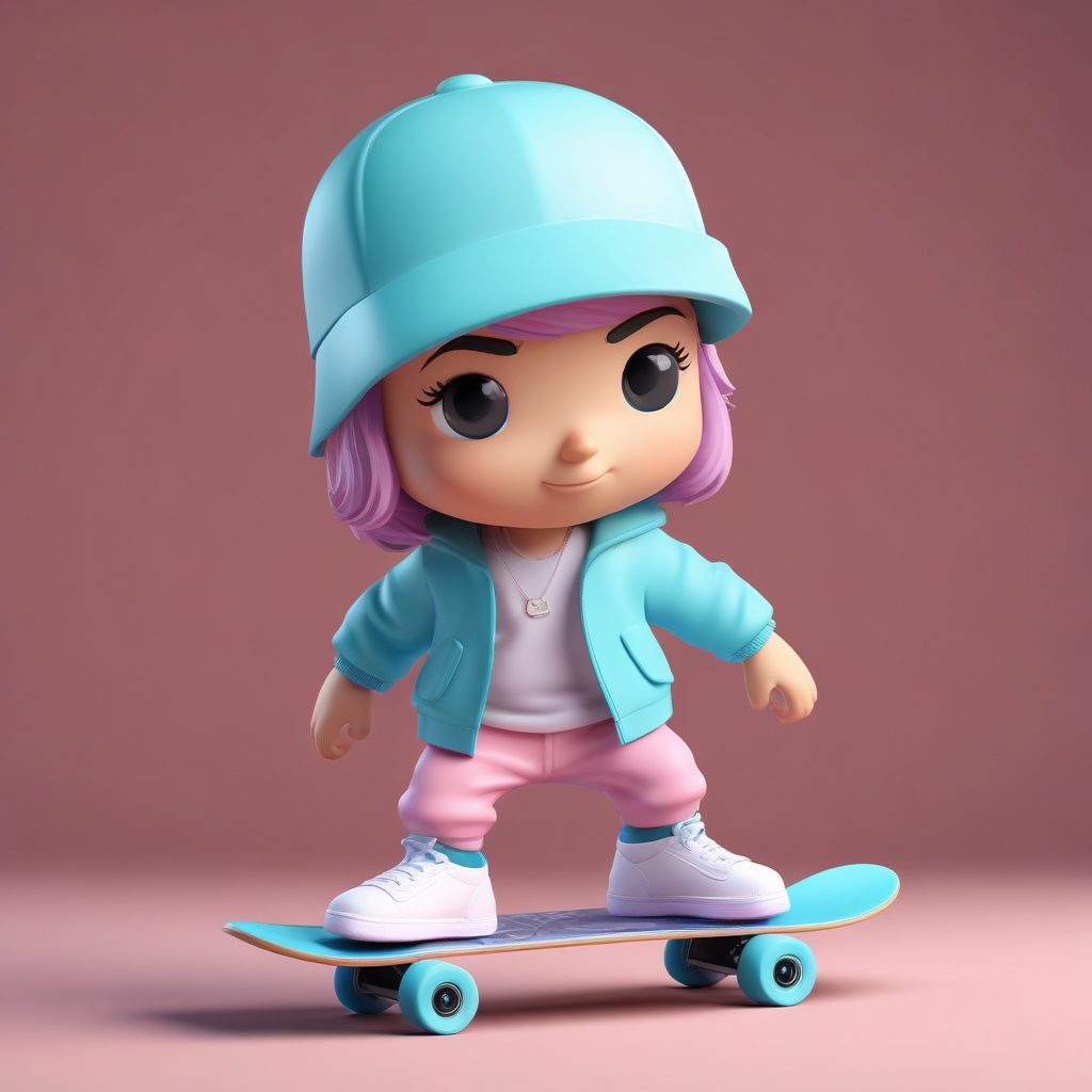 街头滑板少年：Q版小人单脚站立、炫酷不羁的表情动作AI图