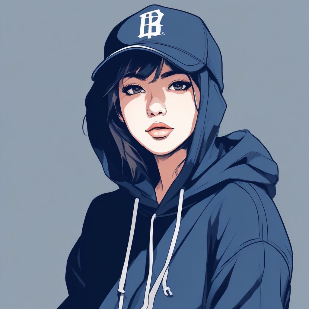 🧢街头日系!鸭舌帽+宽松卫衣少女全身线稿图,酷飒风壁纸