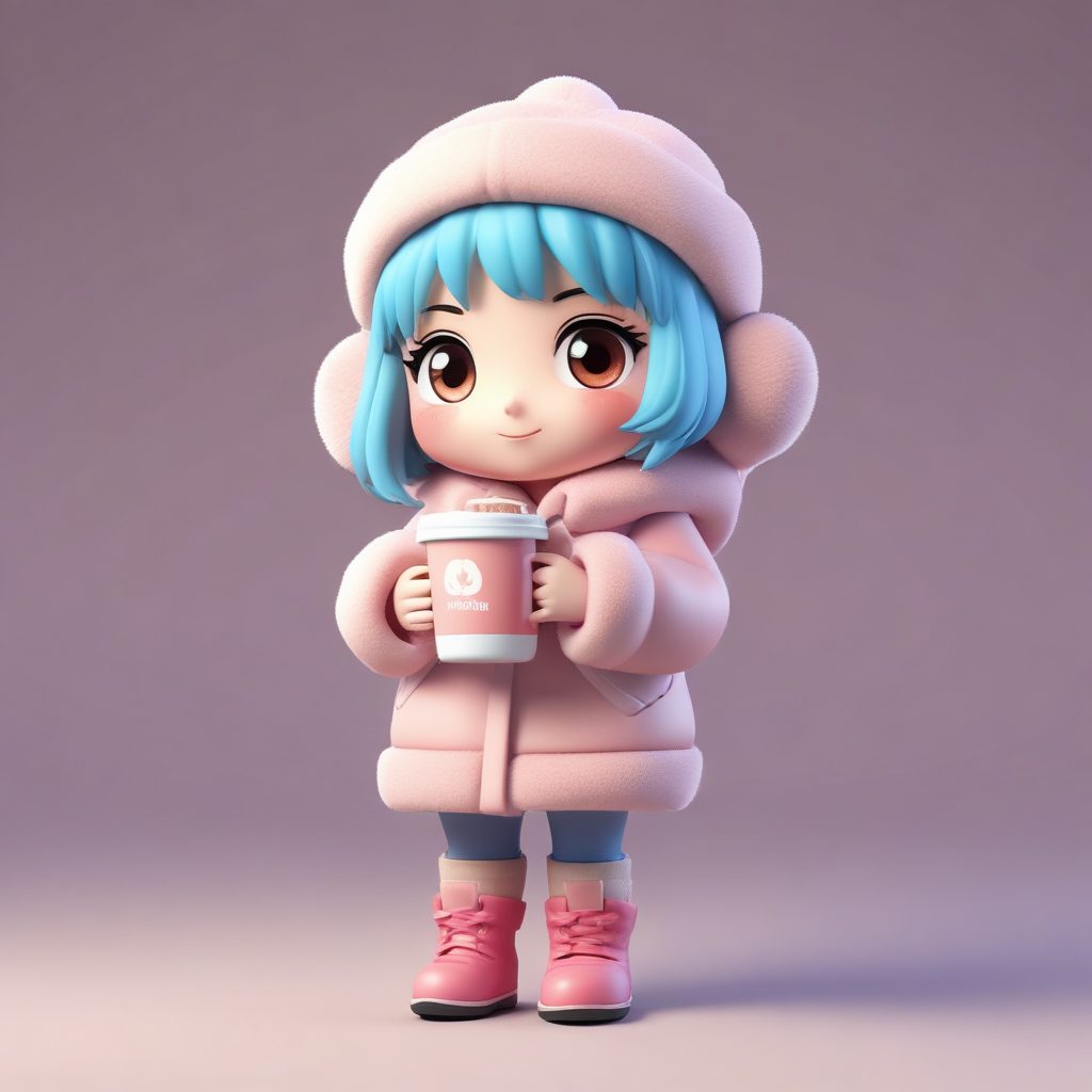 今日份超萌壁纸！C4D盲盒风冬日Q版少女，奶油黏土质感绝了