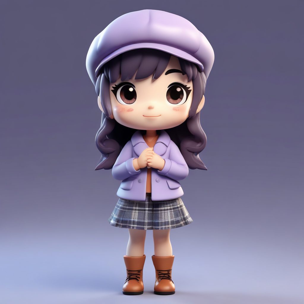 今日份灵感|贝雷帽格纹裙Q版女孩：思考动作黏土风头像生成