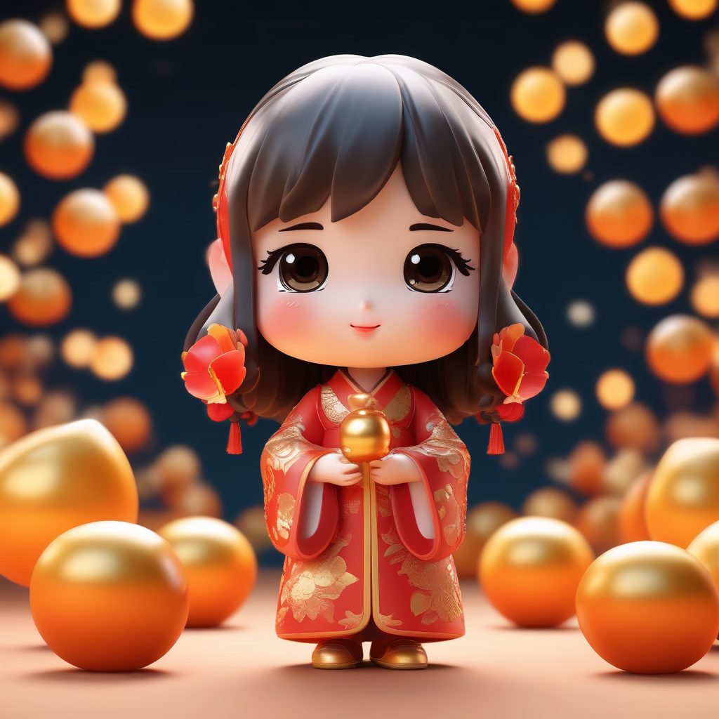 ✨金鱼花火夜！琉璃金鱼Q版女孩，C4D立体渲染盲盒，治愈系壁纸！